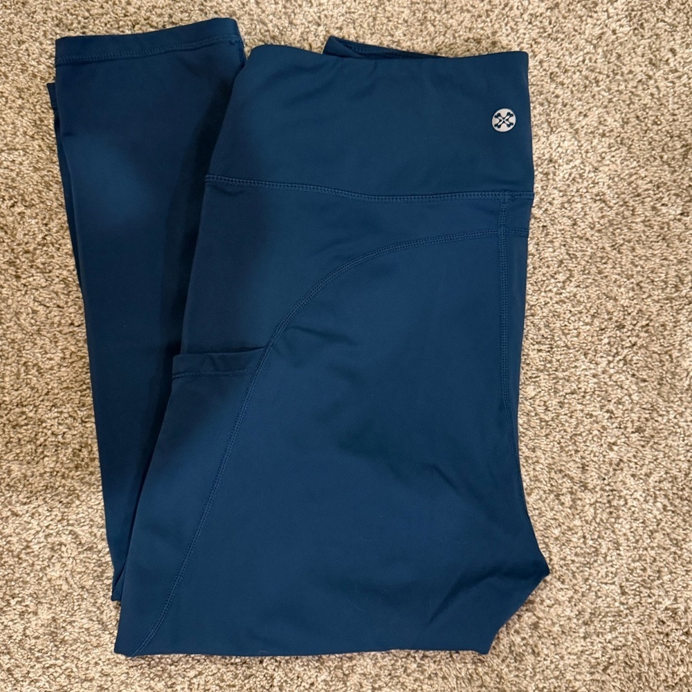 Dark Ocean Blue Capri Women's Leggings side pockets - Picture 3 of 7